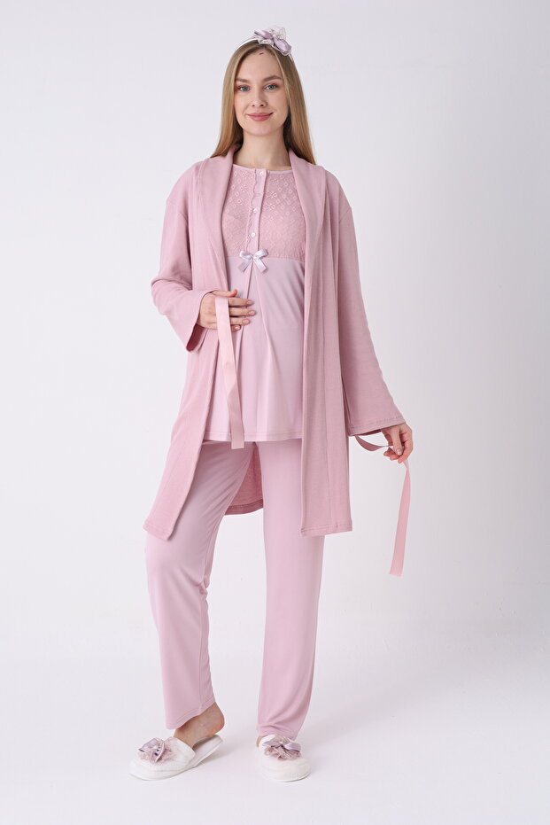 Women's Lace 3-Piece Maternity Pajama Set - Maternity Hospital Discharge Set