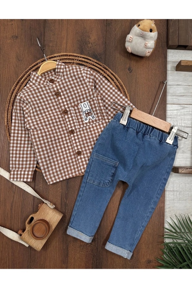 Checkered Shirt and Jeans Baby Boy Top and Bottom Set
