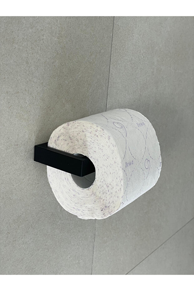 2 Pieces Modern Black Toilet Paper Holder Set – Right and Left Set – 12 cm Adhesive Plastic Hanger
