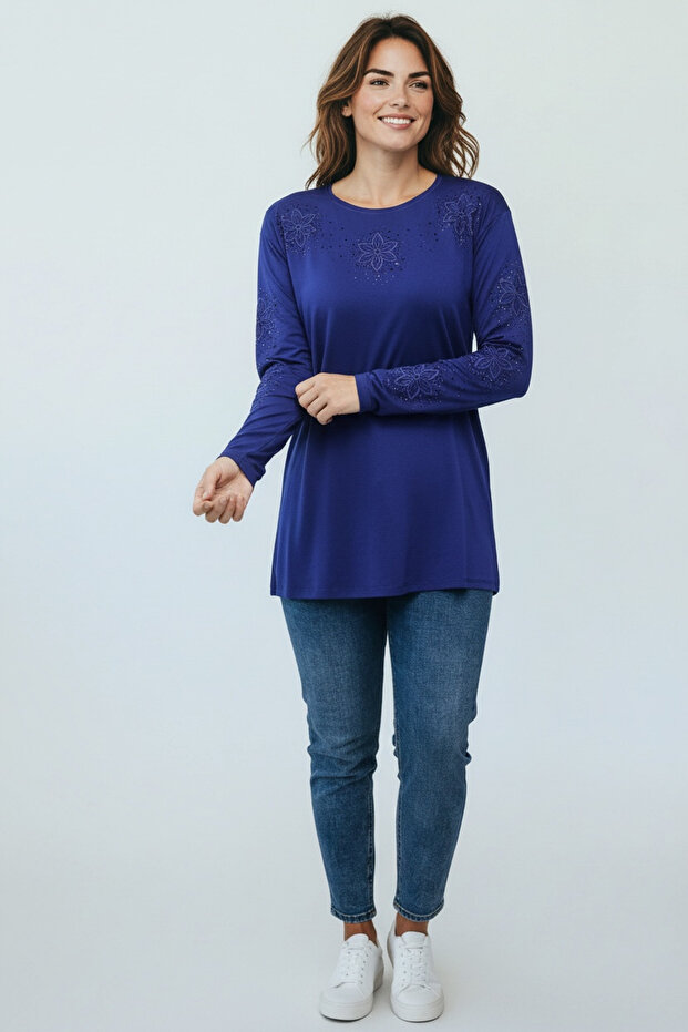 Women's Lycra Blouse with Collar and Sleeve Embroidery