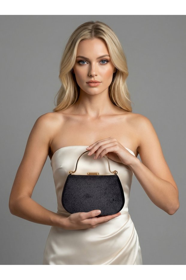 Black Color Imported Luxury K Velvet Chain Metal S Strappy Crystal Stone Women's Evening Dress Bag