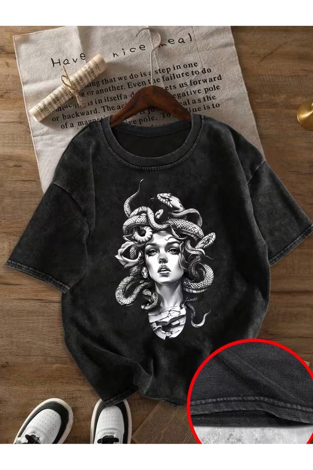 Street Style Retro Acid Wash Gray T-Shirt - Loose Fit Stonewashed Unisex Top