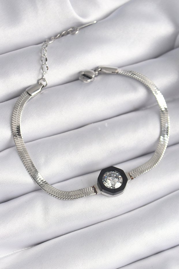 Stylish 316L Steel Silver Color Zircon Stone Italian Chain Model Women's Bracelet Teachers Mothers Lovers
