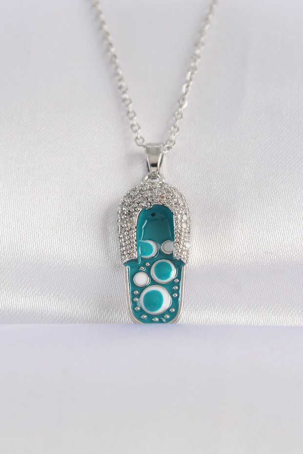 Stylish 316L Steel Chain with Zircon Stone Silver Color Evil Eye Slipper Design Pendant for Teachers and Mothers' Love