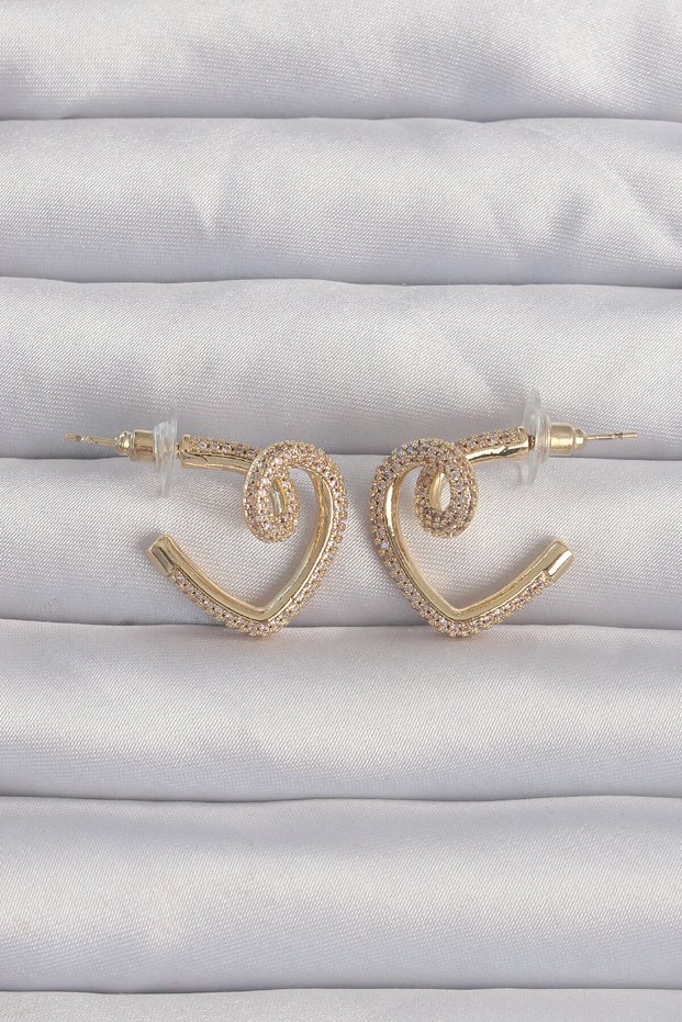 Stylish Brass Gold Color Zircon Stone Curved Half Heart Earrings Teachers Mothers Valentine's Day Gift