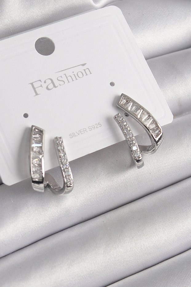 Stylish Brass Silver Color Zircon Stone Women's Earrings Teachers Mothers Valentine's Day Gift