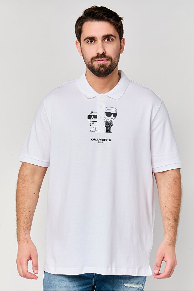 Men Regular Fit Short Sleeve Graphic Print Polo Shirt, White