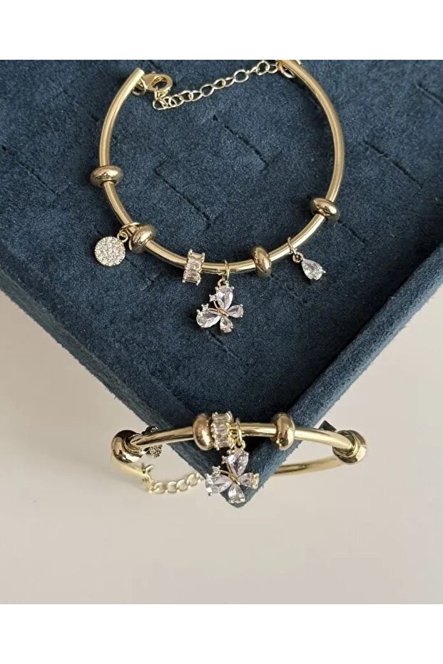 Accessories Brass Plated, Butterfly Stone Adjustable Women's Cuff Bracelet