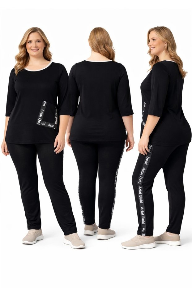 Plus Size Full Lycra Pocketed Ribbed Crewneck Aesthetic Trend Fashion Women's Stylish Track Suit Set