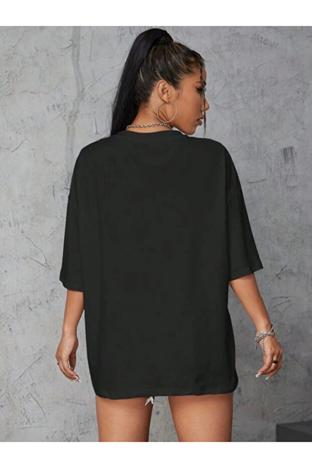 Printed Women's Casual Style Black Oversize T-Shirt
