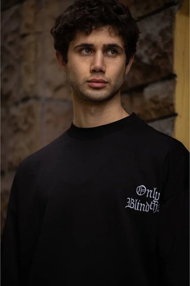 Printed Unisex Casual Style Black Crew Neck Oversize T-Shirt