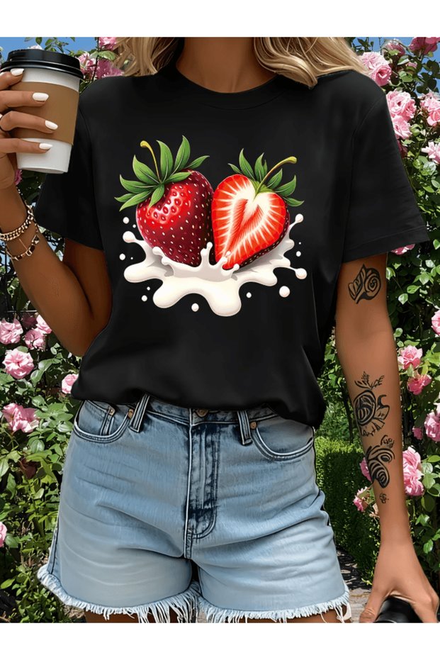 Special Strawberry Design Printed Premium Oversize T-Shirt