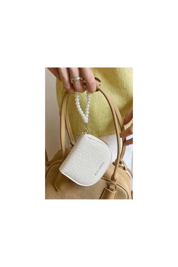 Pearl Detailed Leather Women's Wallet/Card Holder