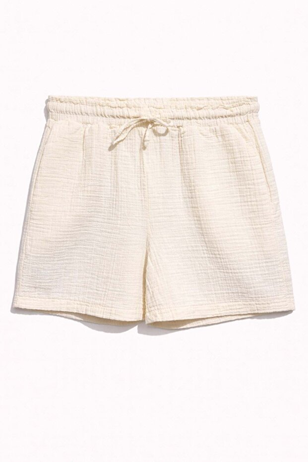 4548 Women's Elastic Waist Muslin Shorts Natural