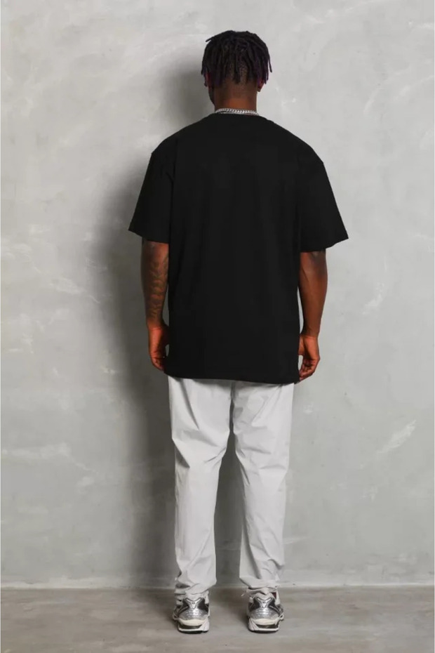 Plain Textured Unisex Casual Style Charcoal Black Oversize Crew Neck T-Shirt