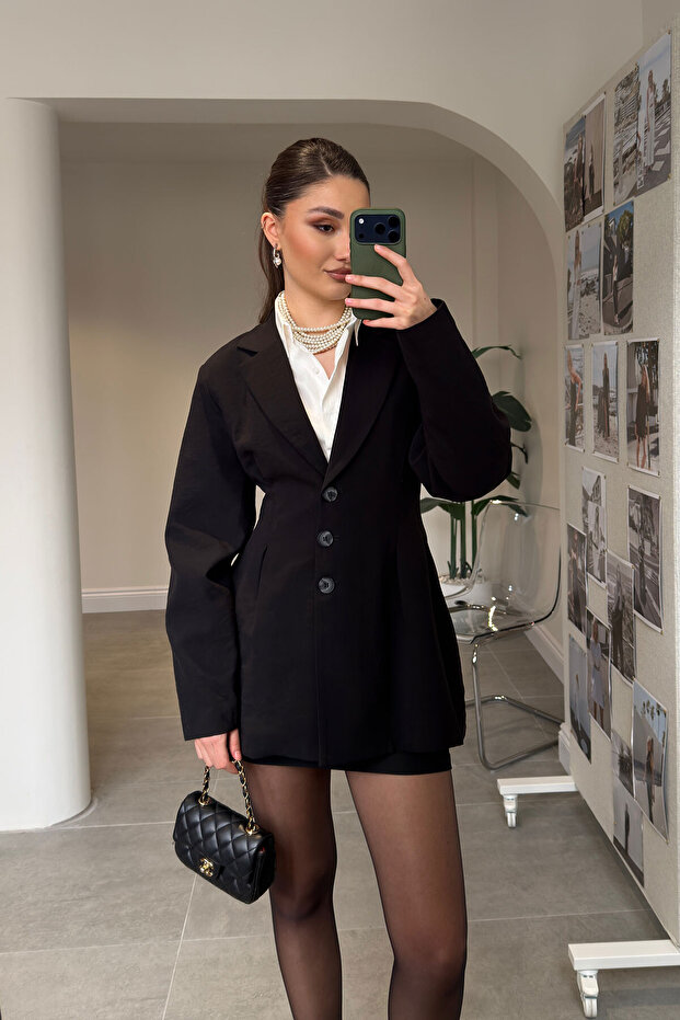 New Season Premium Jacket with Pile Detail - Black