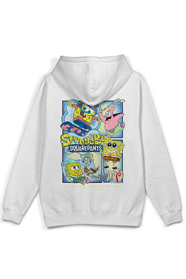 Women's / Men's Semi Oversize Hooded Sweatshirt with Sponge Back Print White Hoodie 1232