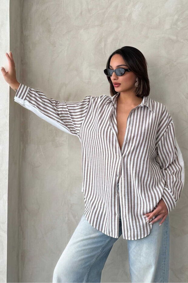 Striped Linen Shirt - Brown | F1919