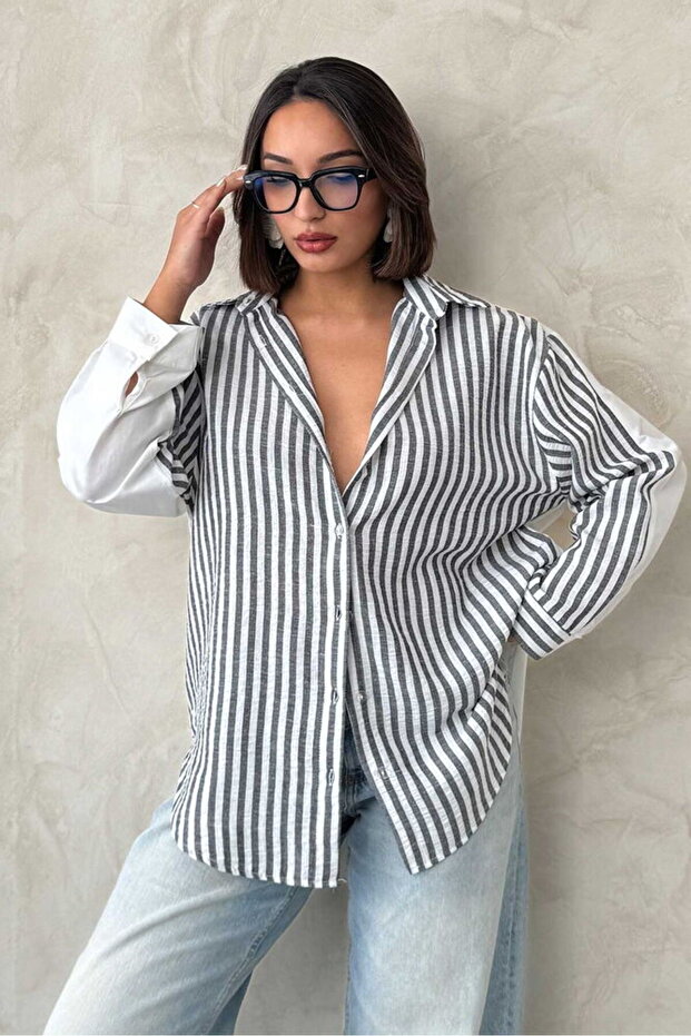 Striped Linen Shirt - Black | F1919