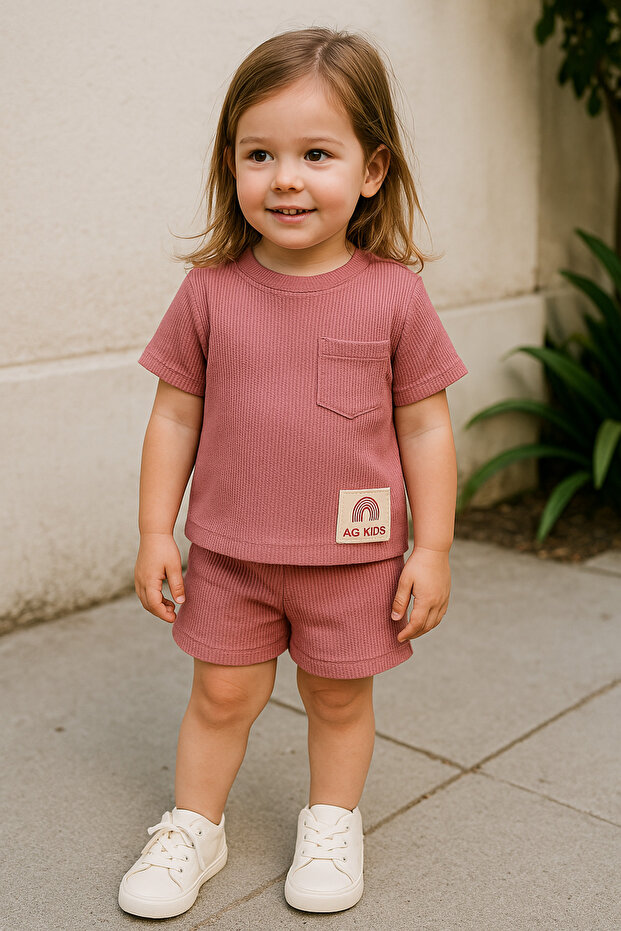 Summer Cotton Waffle Fabric 2-Pocket Shorts Set