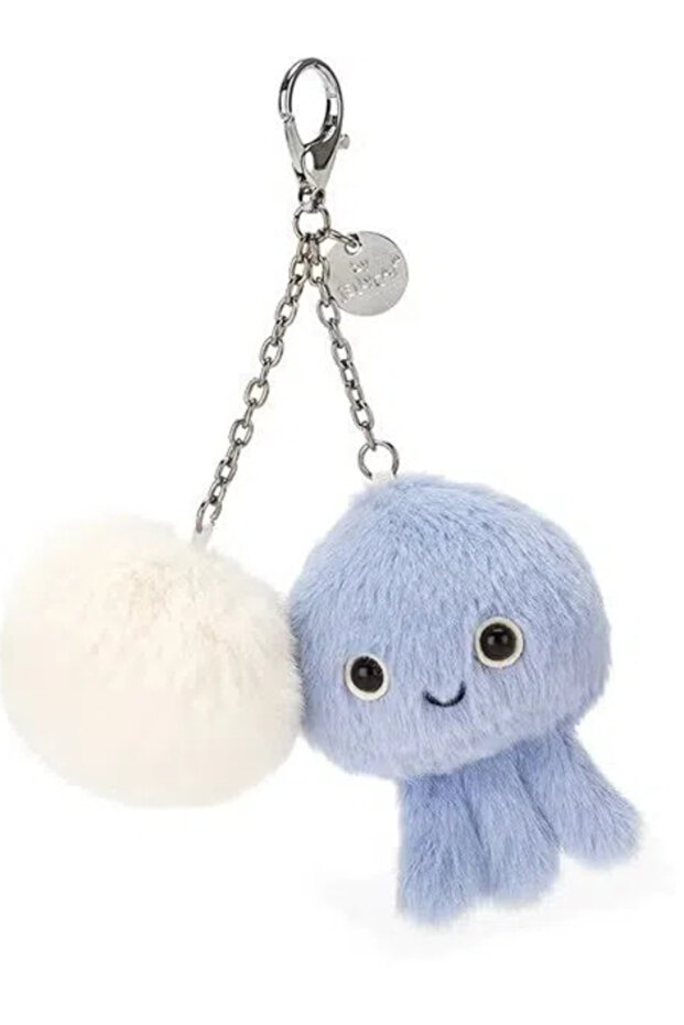 Kutie Pops Jellyfish Bag Charm Plush Keychain, Soft Blue Jellyfish with Pom Pom