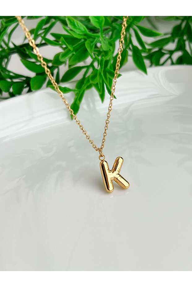 Stainless Steel Thin Elegant Chain Mini Balloon Letter Pendant Necklace (K)