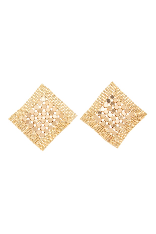 Large Square Gold Mesh Earrings - 1