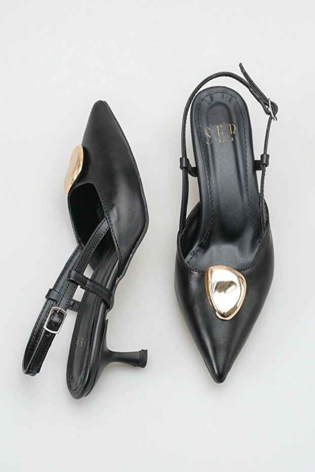 Women's heeled shoes - 5 cm stiletto heel pointed toe slingback black