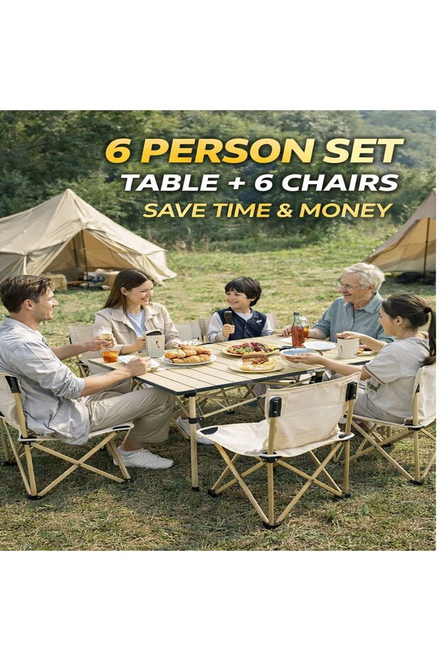 Camping Table and Chairs Set 6 Chairs 1 Table Folding Outdoor Picnic Set Portable
