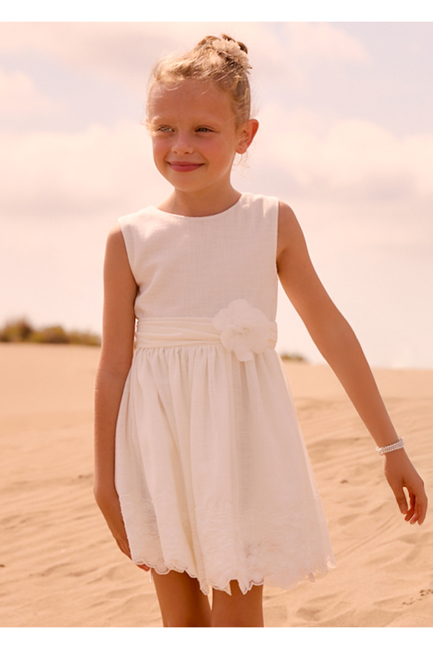 Lace Detail Dress for Ages 4-10 - Cream