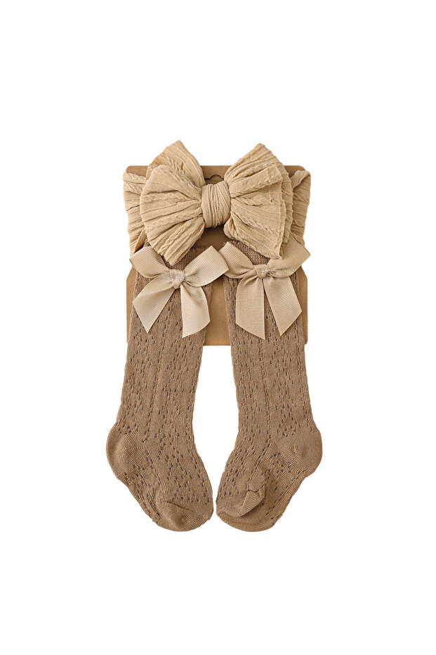 Cozy Cable-Knit Bow Headband & Knee-High Sock Set - Multicolor - 0M to 12M
