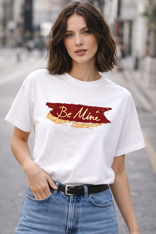 Be Mine Text Printed Unisex Oversize T-Shirt – Cotton Crew Neck Casual Streetwear T-Shirt