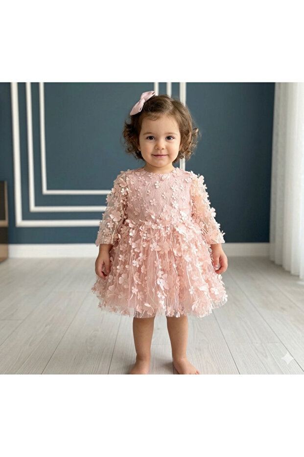 Three-Dimensional Floral Salmon Birthday Dress