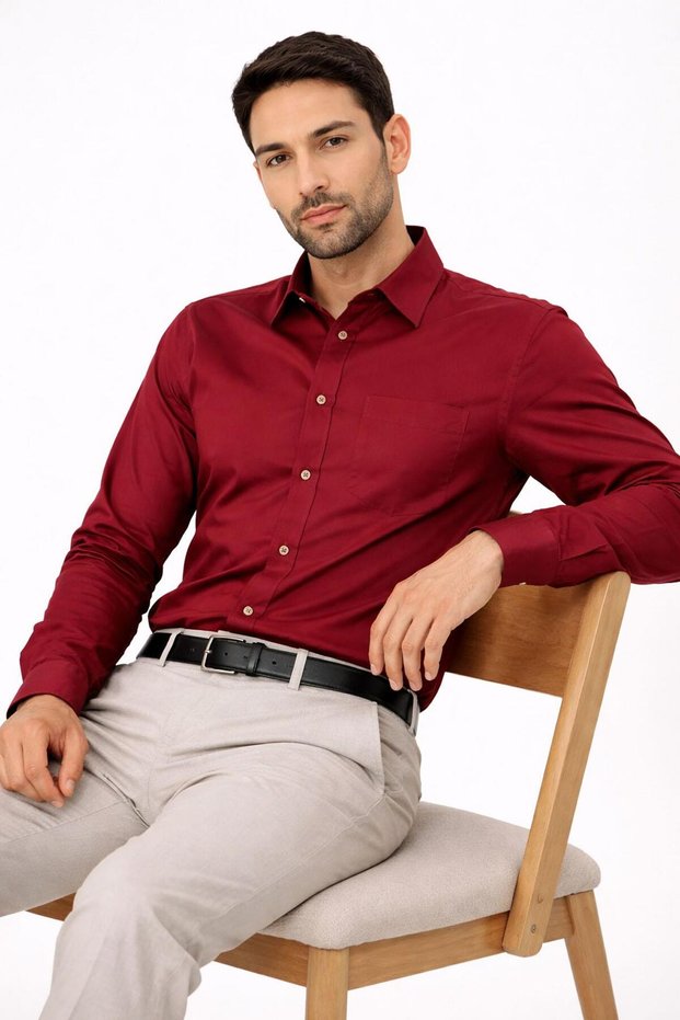 Parletti Long Sleeve Classic Men's Cotton Satin Shirt 7606