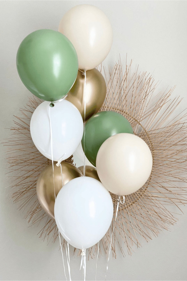 Mildew Green Gold White Balloon Set Birthday Party Decoration