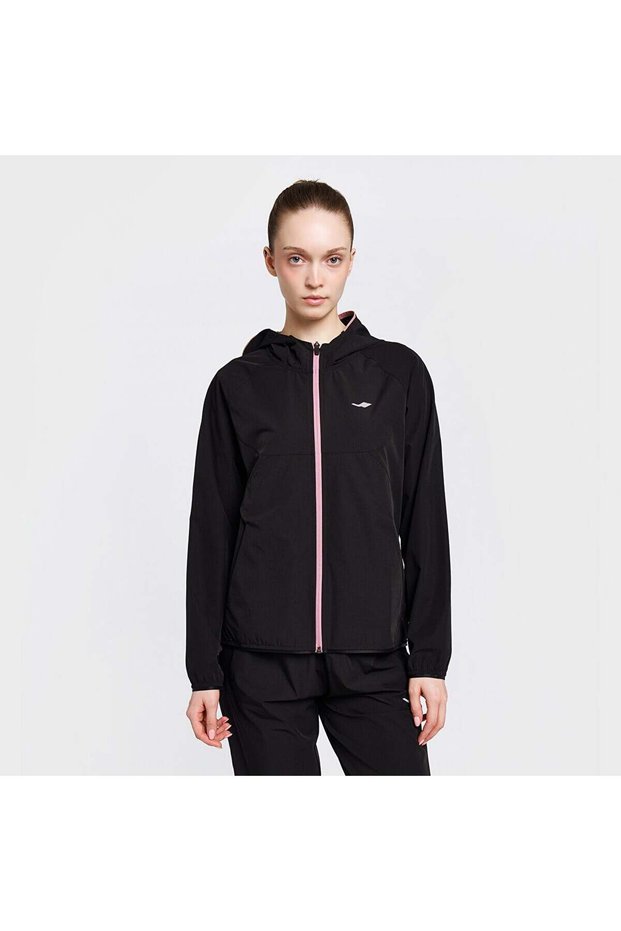 26B-2012 Women's Running Zippered Black Hooded Sweatshirt
