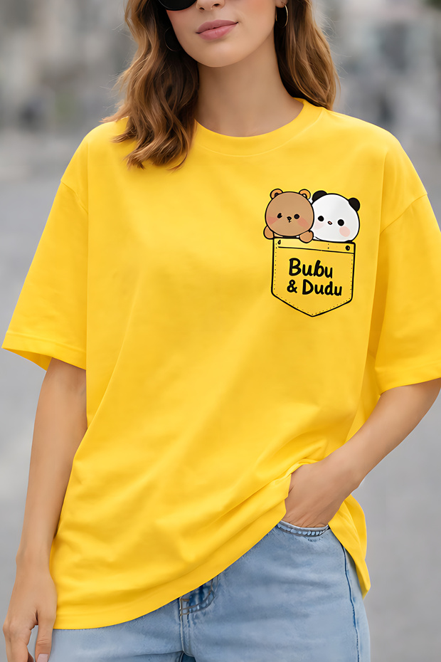 Bubu & Dudu Printed Unisex Oversize T-Shirt – Cotton Crew Neck Casual Streetwear T-Shirt