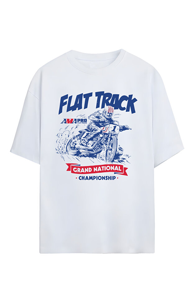 تي شيرت مطبوع عليه Flat Track للجنسين مصنوع من القطن بنسبة 100%