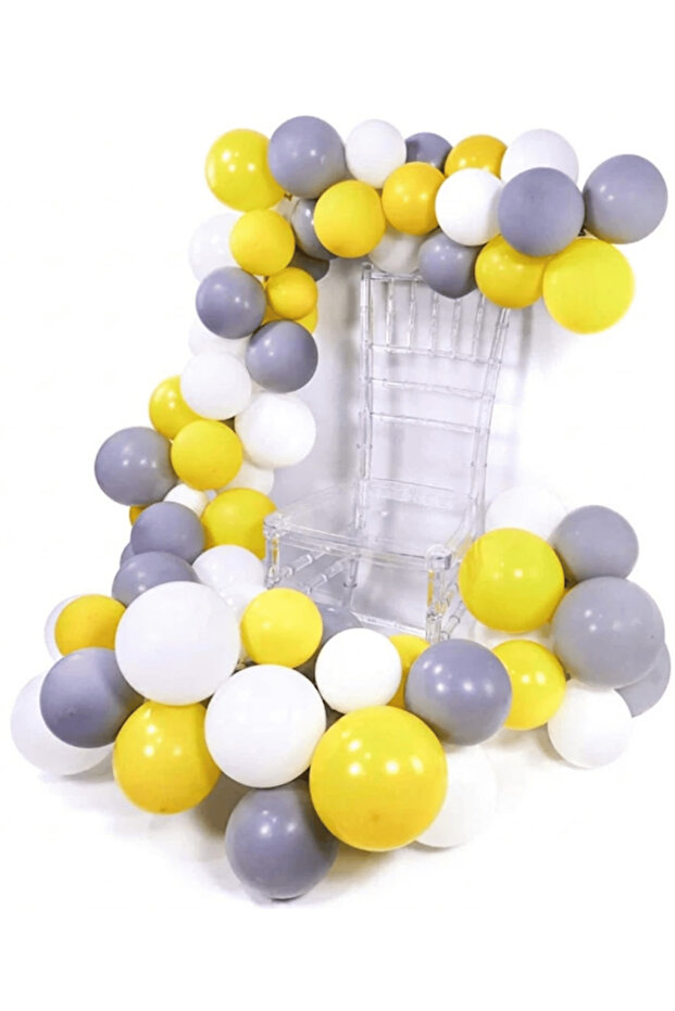 47 Piece Yellow Gray White Balloon Set with Chain Birthday Party Decoration