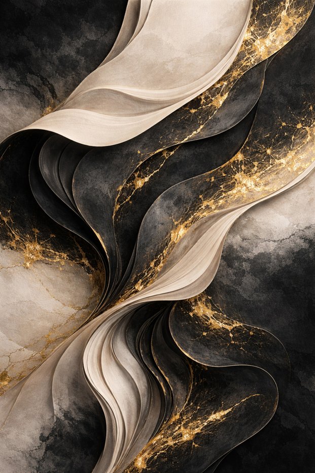 Black Gold Marble Look Abstract Canvas Painting – Modern Luxury Black Gold Wall Art
