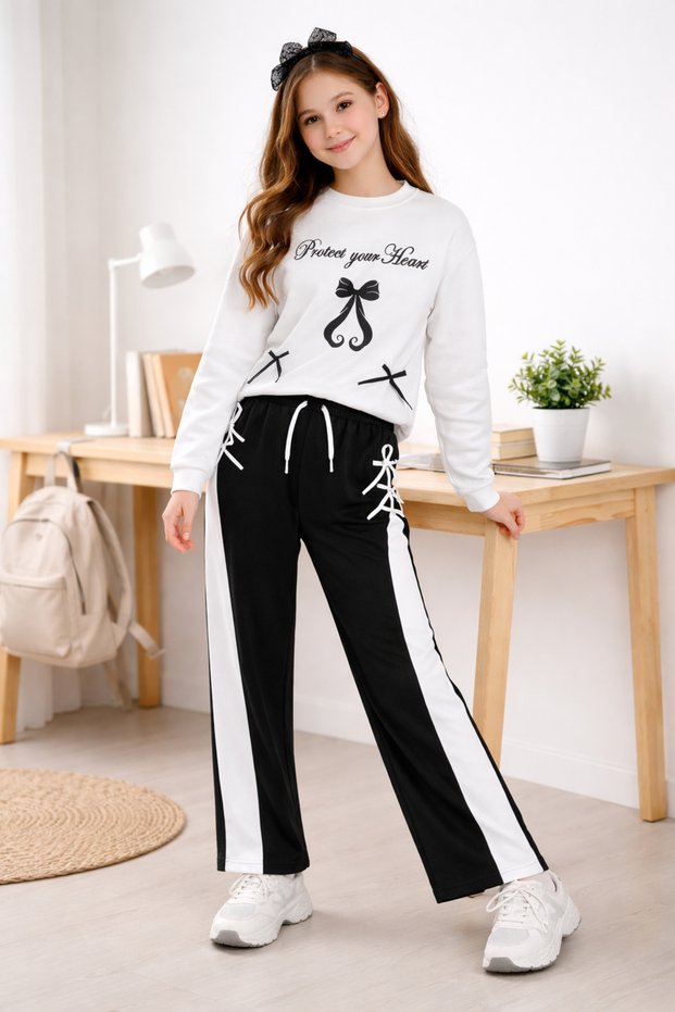 63203-26 Girls' Tracksuit Set with Side Stripe Detail, Comfortable Fit, Casual Sports Set