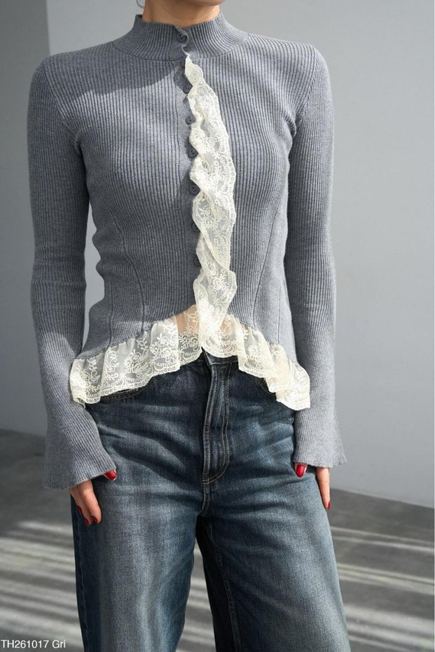 Women's Lace Detailed Buttoned Knitwear Cardigan