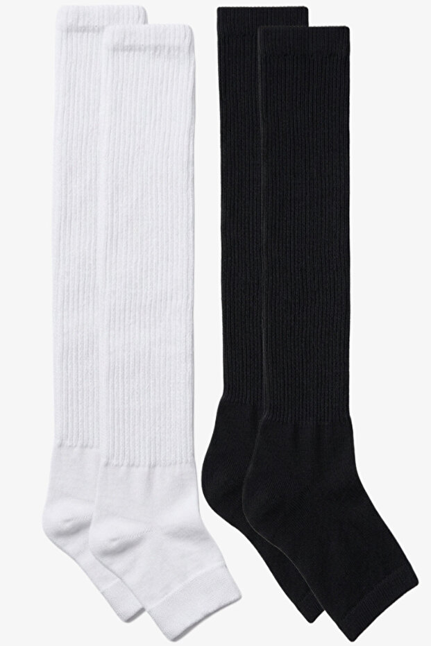 2 Pairs of Fingerless, Thin Ribbed, Above-Knee Cotton Blend Leggings