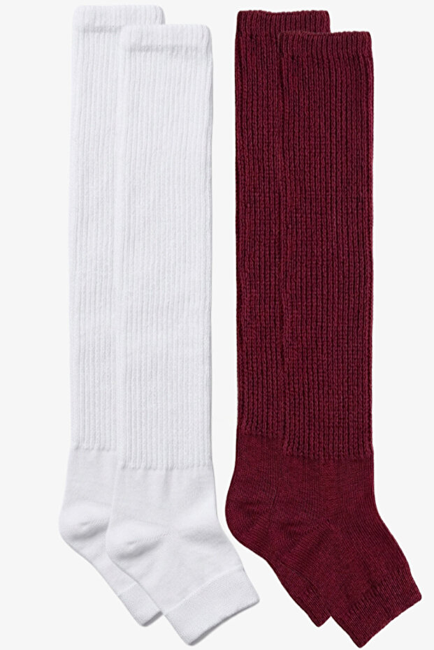 2 Pairs of Fingerless, Thin Ribbed, Above-Knee Cotton Blend Leggings