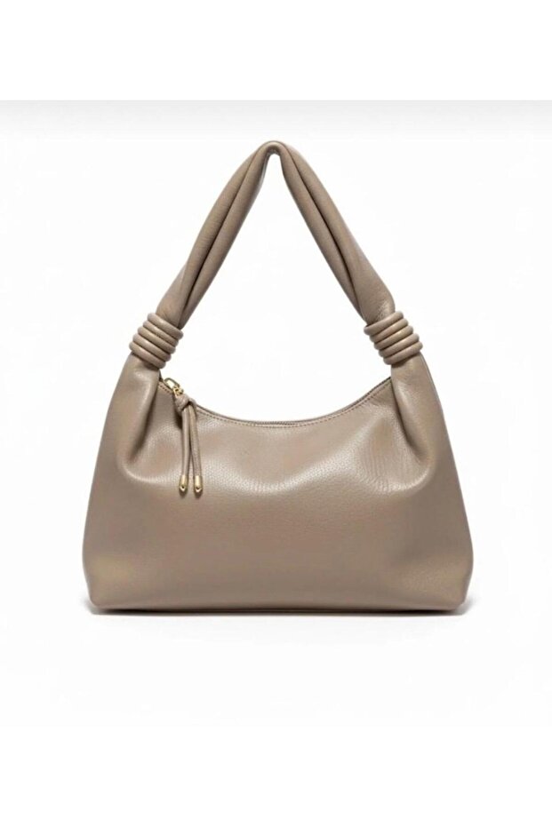 Soft Leather Textured Women's Shoulder Bag with Attached Strap Detail