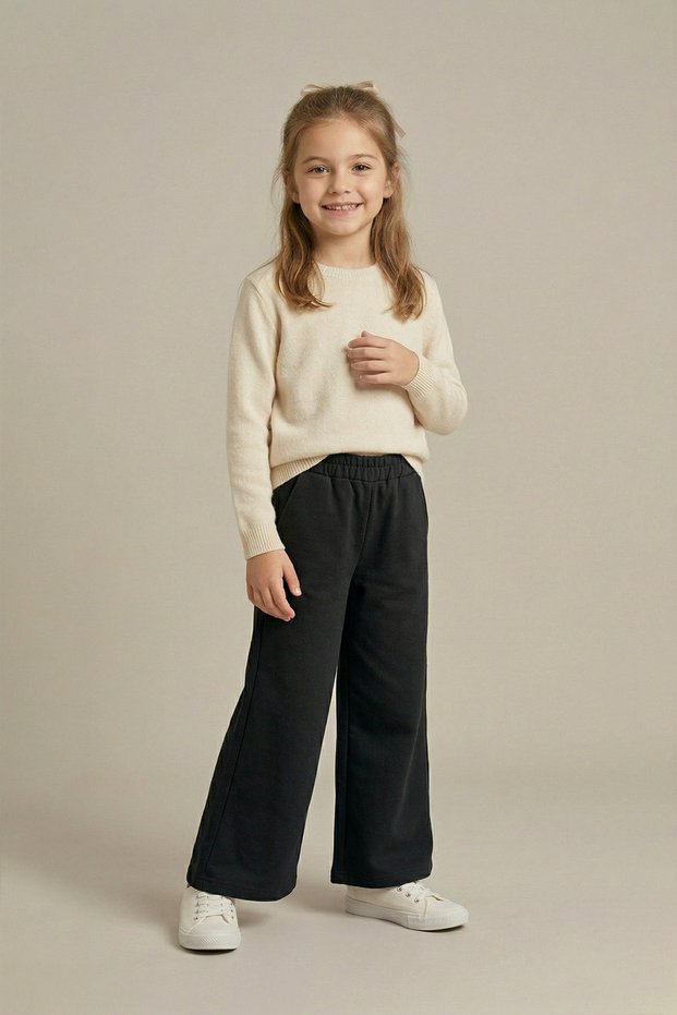 Girl's Black Wide-Leg Pants with Elastic Waist 23 April 29 October Show Outfit