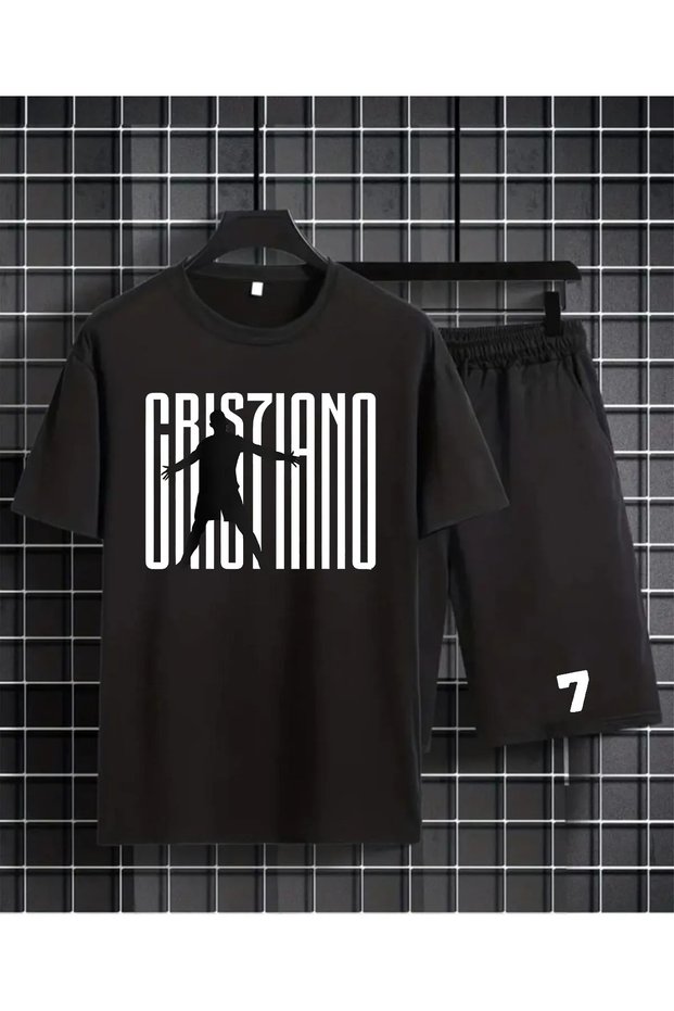 Ronaldo Printed 100% Cotton Crewneck Children's T-Shirt-Shorts Two-Piece Set