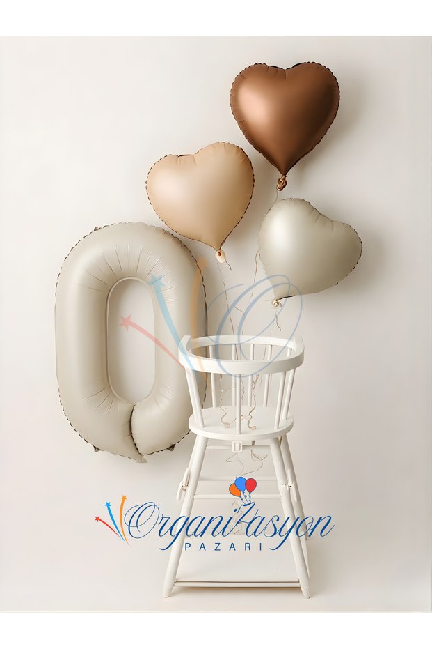 0 Age Balloon Retro Beige Cream Coffee Heart Balloon Set |   Latte Cream Coffee Birthday Ornament |   Concept Set