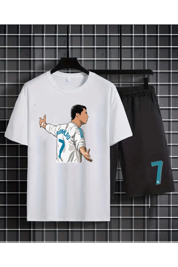 Ronaldo Printed 100% Cotton Crewneck Children's T-Shirt-Shorts Two-Piece Set