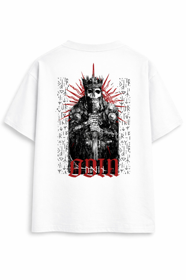 Oversize White T-Shirt Men – Odin Norse God Printed 100% Cotton Premium Streetwear